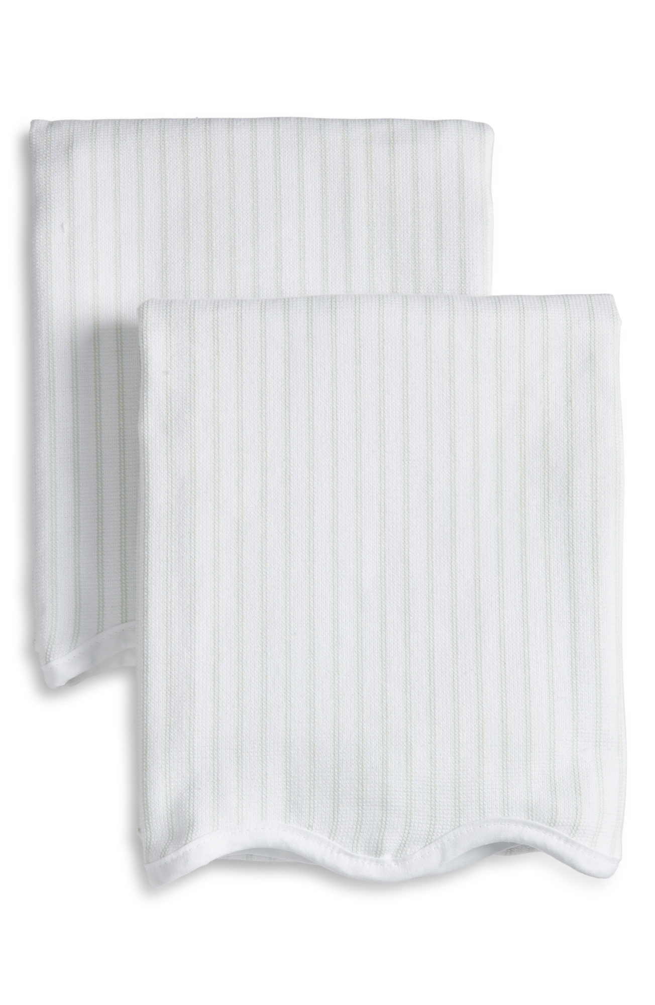 WEEZIE Set of 2 Scalloped Kitchen Towels - Green Stripe