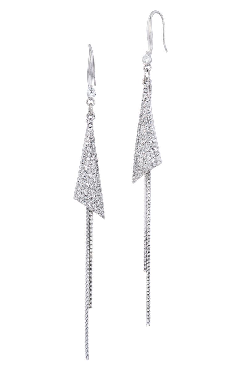 SAVVY CIE JEWELS Pavé Cubic Zirconia Tassel Drop Earrings, Main, color, White Gold