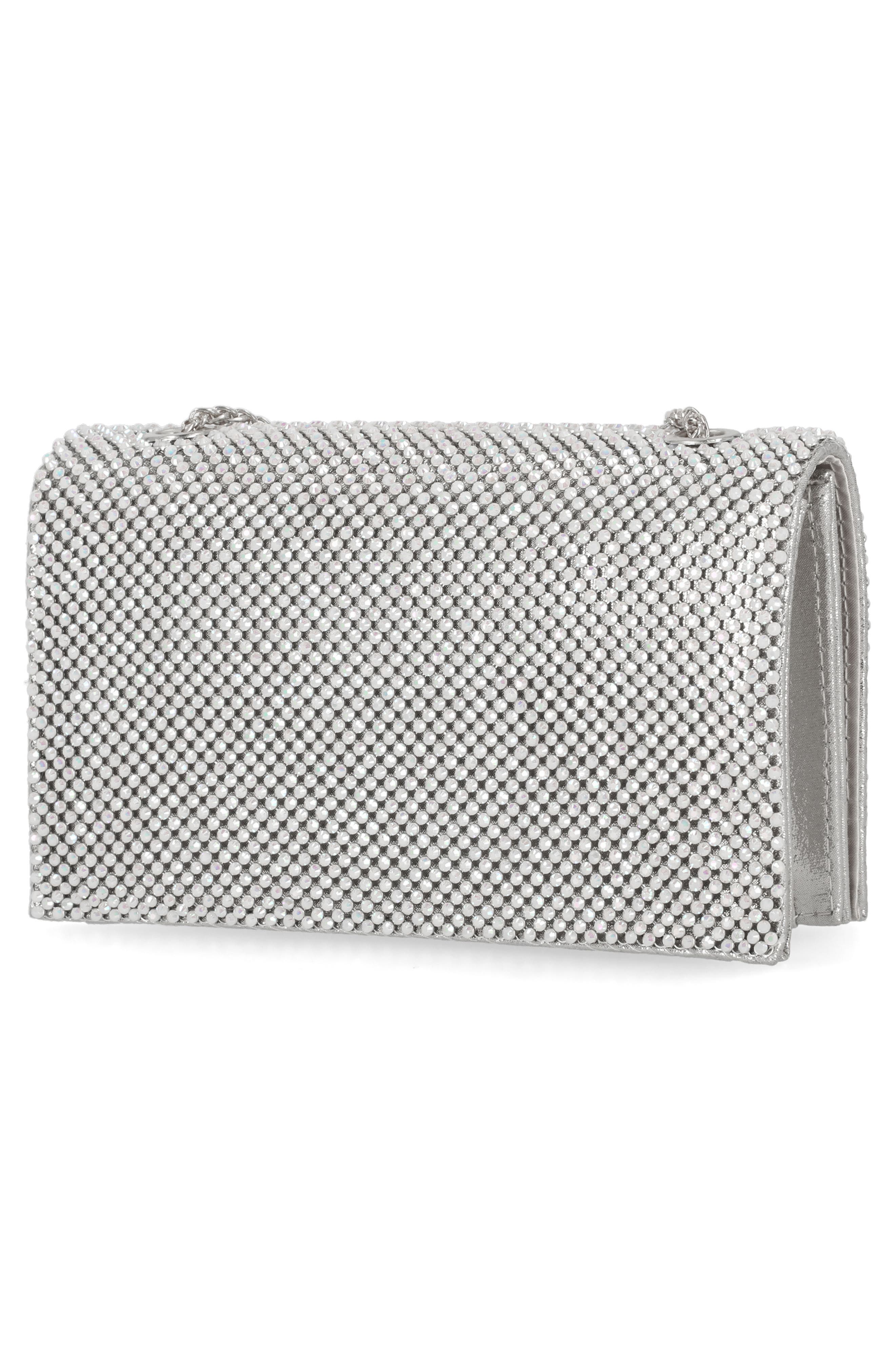 Jessica McClintock Adria Rhinestone Embellished Chain Handle Clutch, Alternate, color, Silver