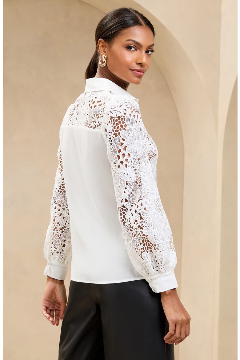 Lace Button-Up Shirt, Alternate, color, WHITE
