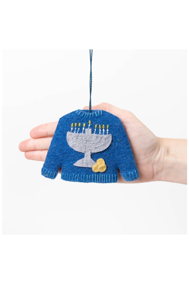 Hanukkah Sweater Ornament, Alternate, color, BLUE