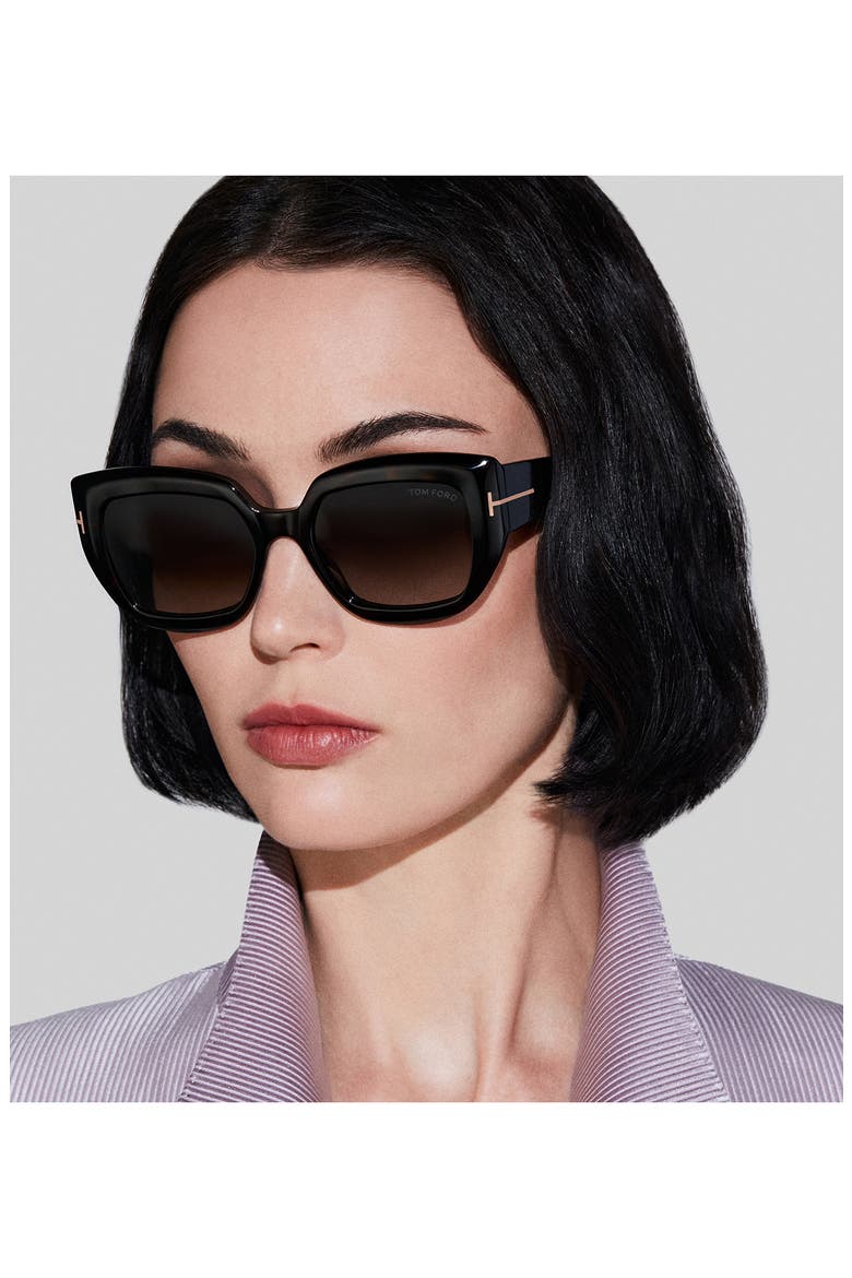 Saltzman 53mm Gradient Butterfly Sunglasses, Alternate, color, DARK HAVANA ECO / T LOGO