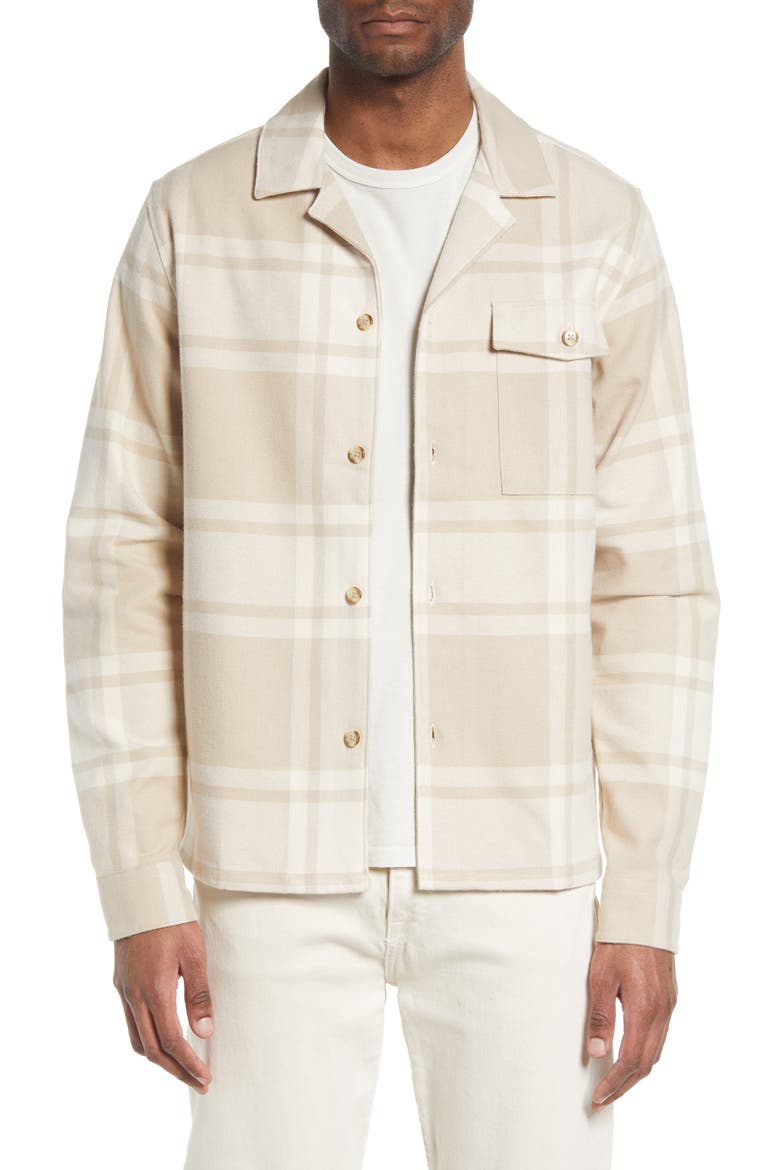 Men's Joe Plaid Cotton Flannel Button-Up Shirt, Main, color, DARK SAND/ IVORY
