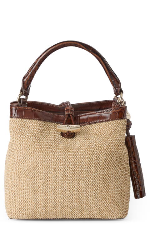 Mini Amelia Embossed Leather Top Handle Bucket Bag