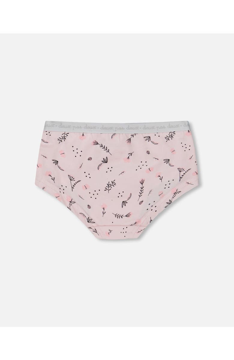 Deux par Deux Girl's Printed Organic Cotton Boyshort Panty Small Pink Flowers On Pale Pink Background, Alternate, color, 