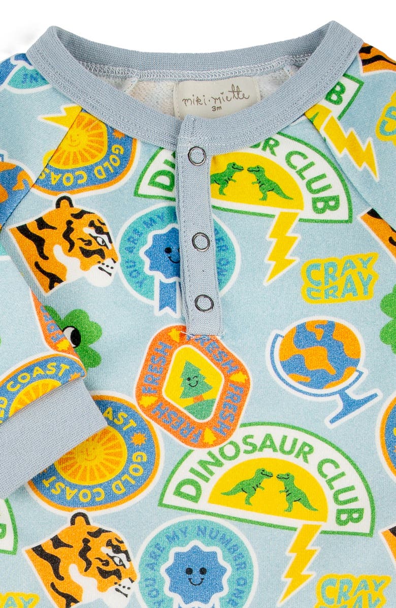 Miki Miette Bailey Travel Print Cotton Henley Romper, Alternate, color, Dino Club