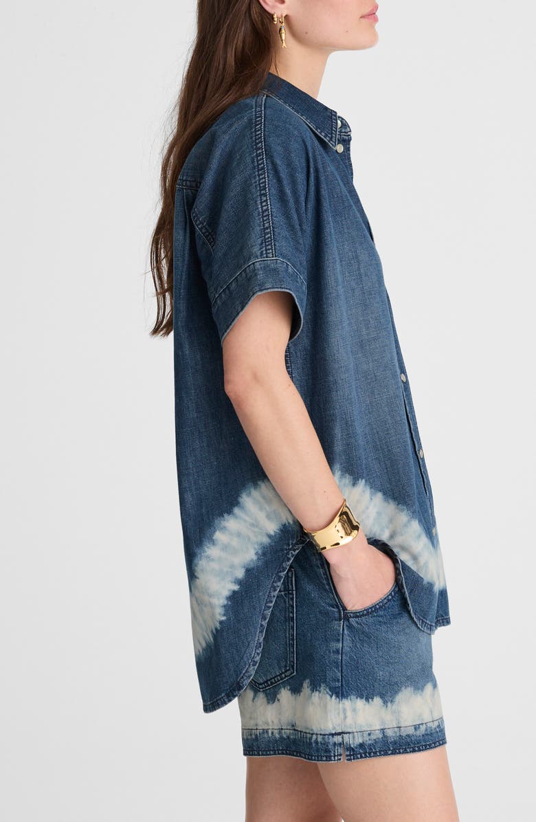 Madewell Shibori Short Sleeve Denim Shirt, Alternate, color, Shibori Wash