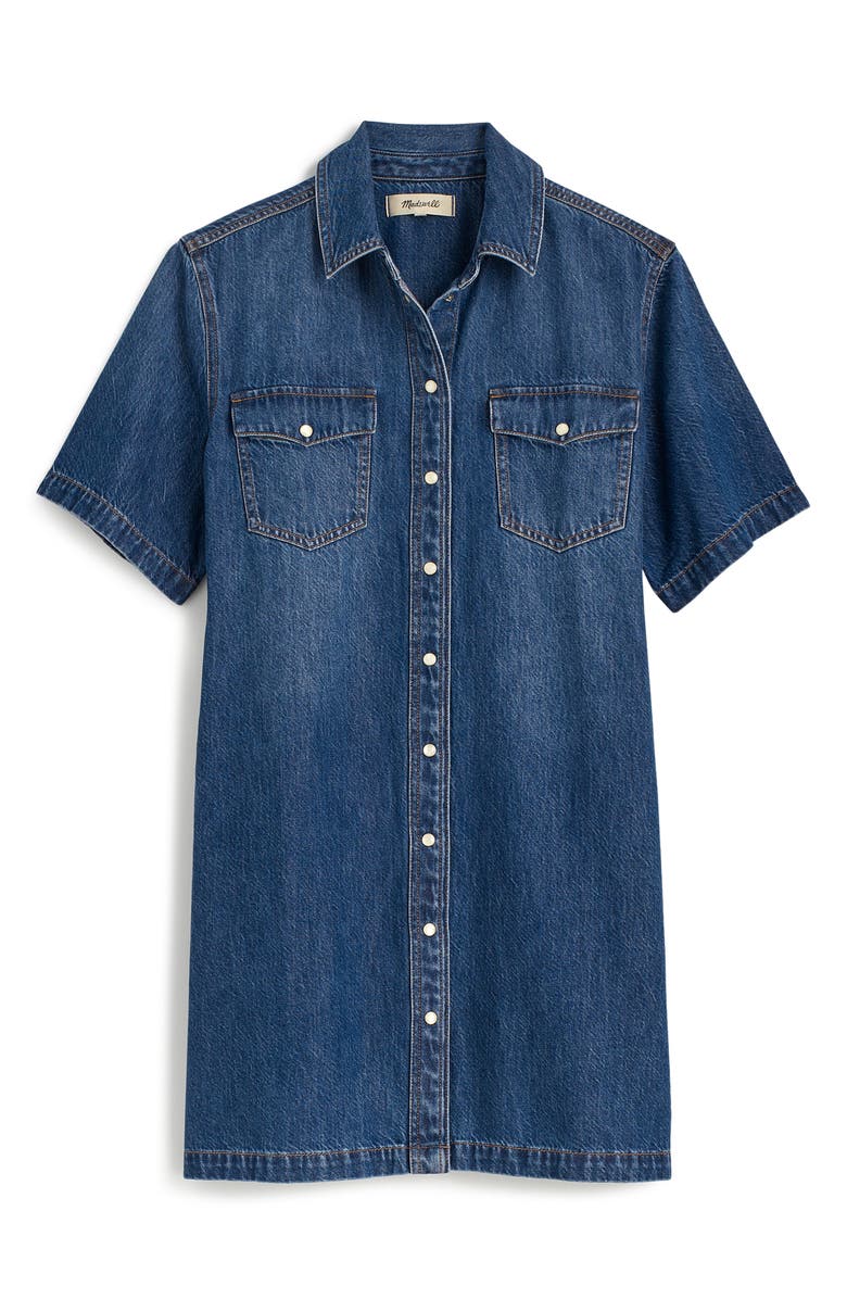 Madewell Oversize Short Sleeve Denim Shirtdress, Alternate, color,