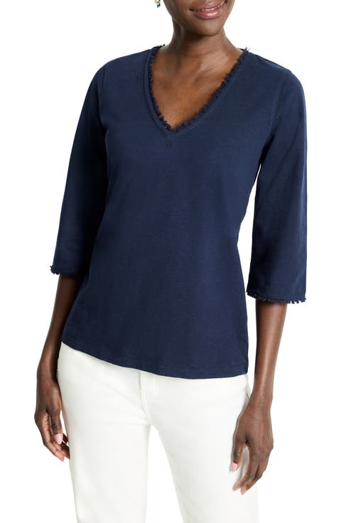 Fringe Trim Cotton T-Shirt