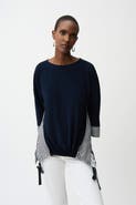Joseph Ribkoff Silky Knit and Woven Stripe Top With High Low Hem