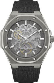Kenneth Cole New York Benson Skeleton Automatic Nylon Strap Watch, 42mm