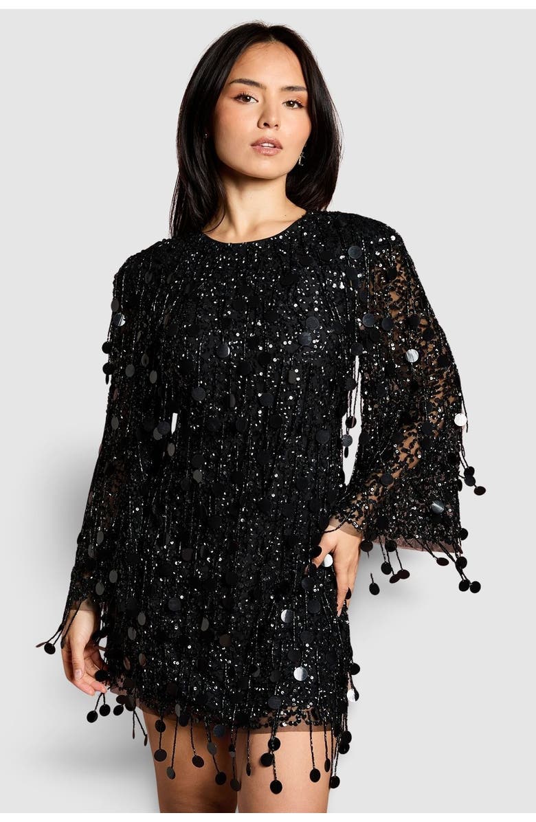 Coast Petite Sequin Tassel Mini Dress, Main, color, Black
