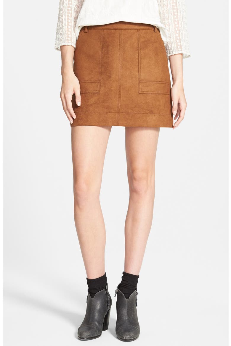 Faux Suede A-Line Miniskirt, Main, color, BROWN TOFFEE