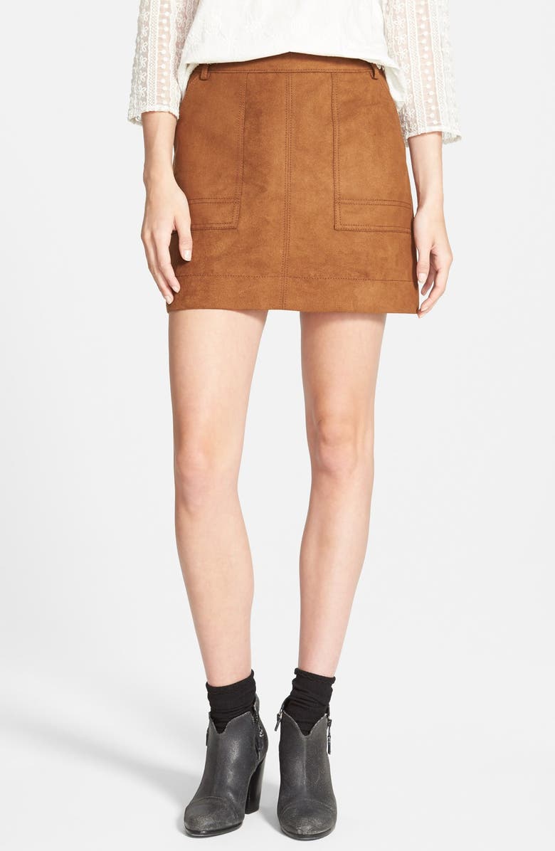Hinge Faux Suede A-Line Miniskirt, Main, color,