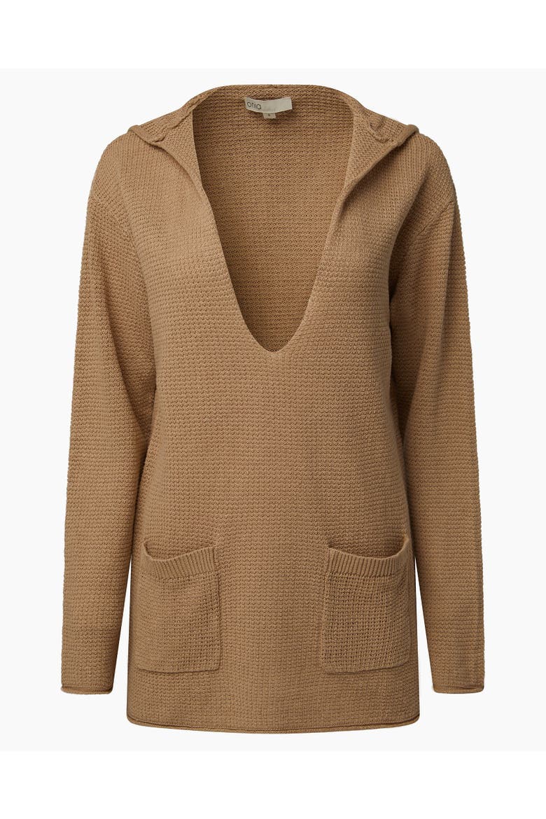 Linen Knit V-Neck Hoodie, Alternate, color, JUTE
