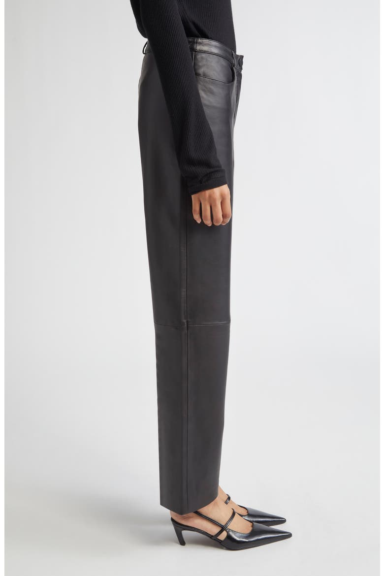 Cobe Lambskin Leather Straight Leg Pants, Alternate, color, BLACK