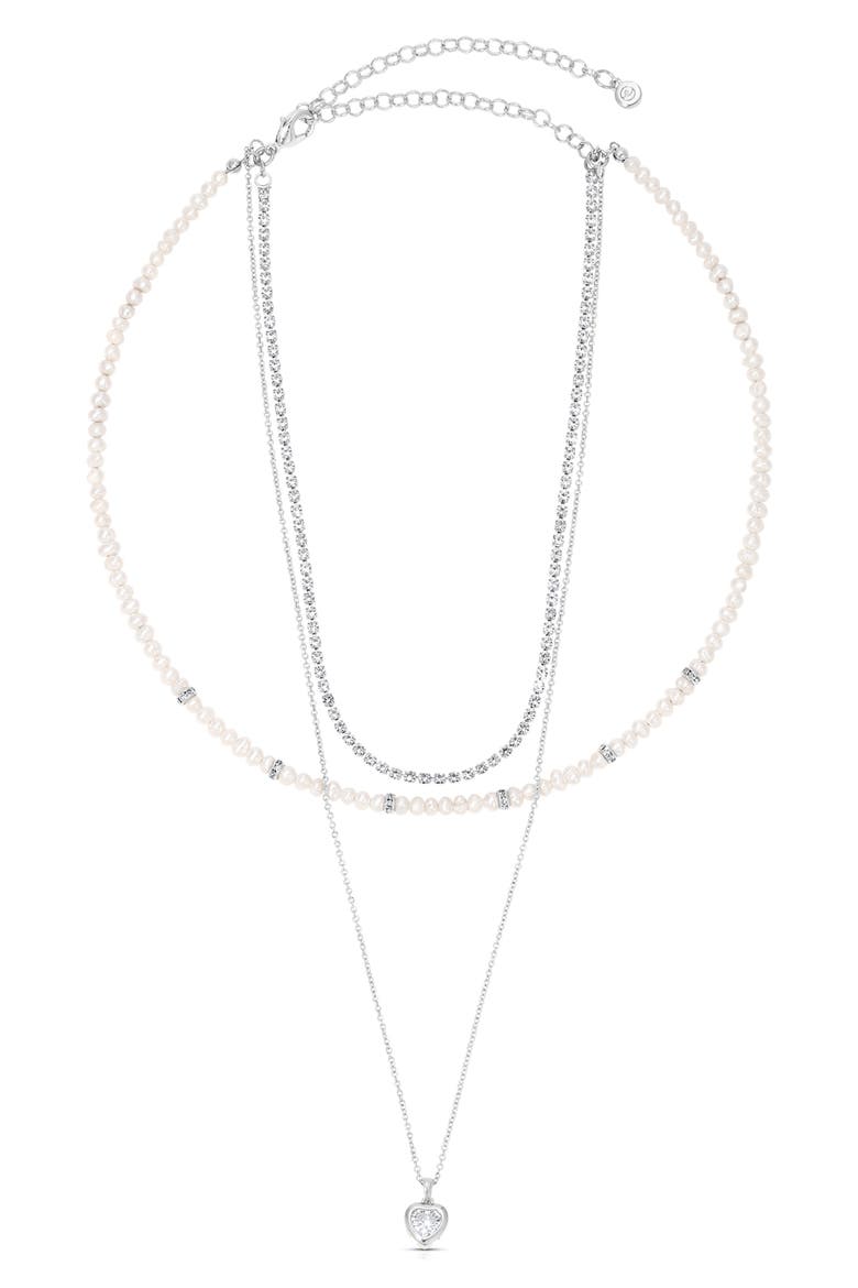 Layered Charm & Freshwater Pearl Necklace, Alternate, color, SILVER