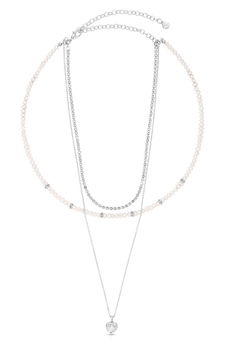 Ettika Layered Charm & Freshwater Pearl Necklace, Alternate, color, Silver