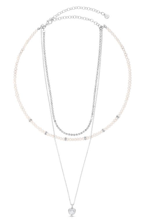 Ettika Layered Charm & Freshwater Pearl Necklace In Silver