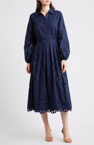 Elie Tahari Zoya Long Sleeve Cotton Blend Shirtdress