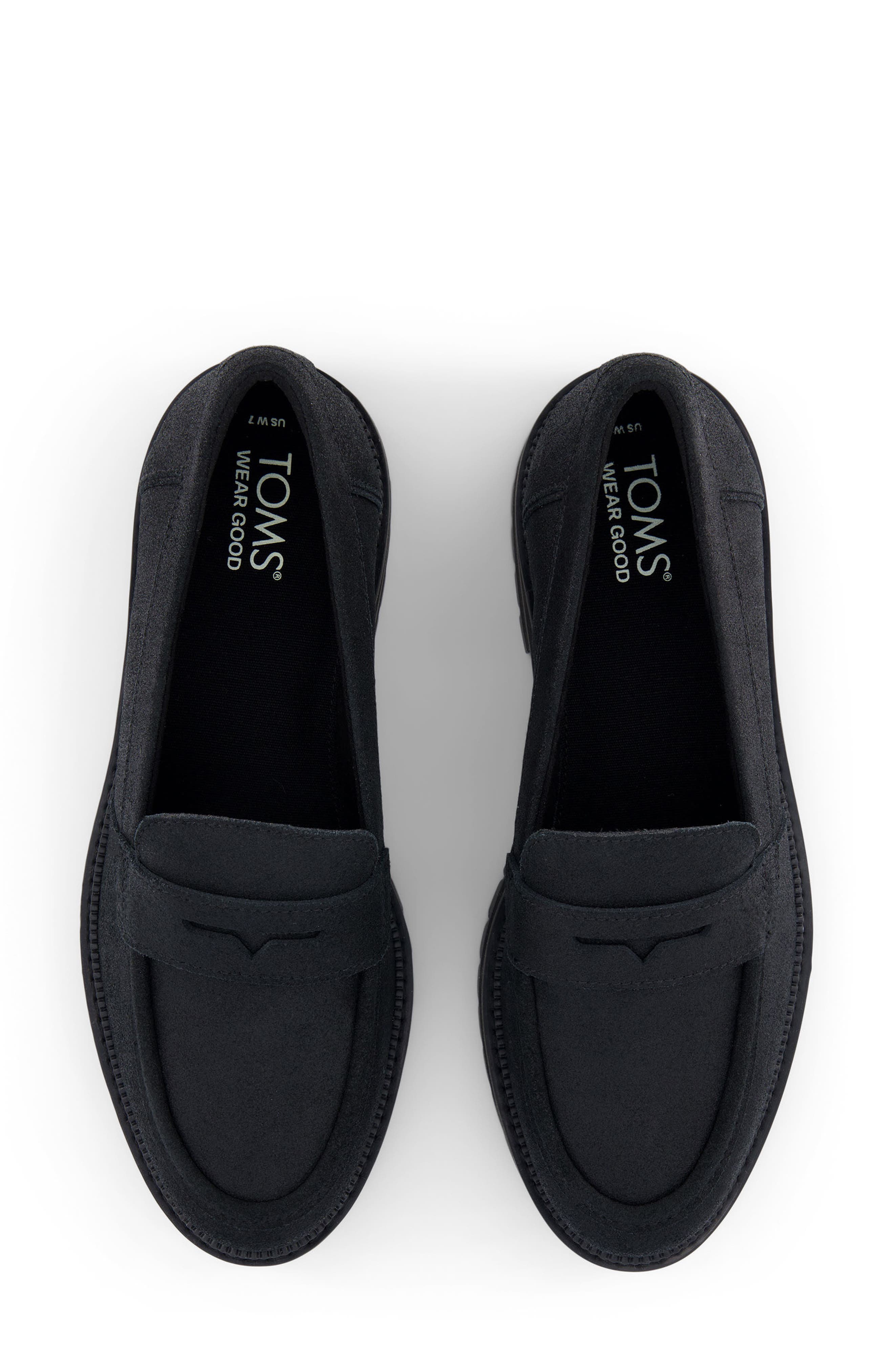 TOMS Cara Platform Penny Loafer, Alternate, color, Black Suede