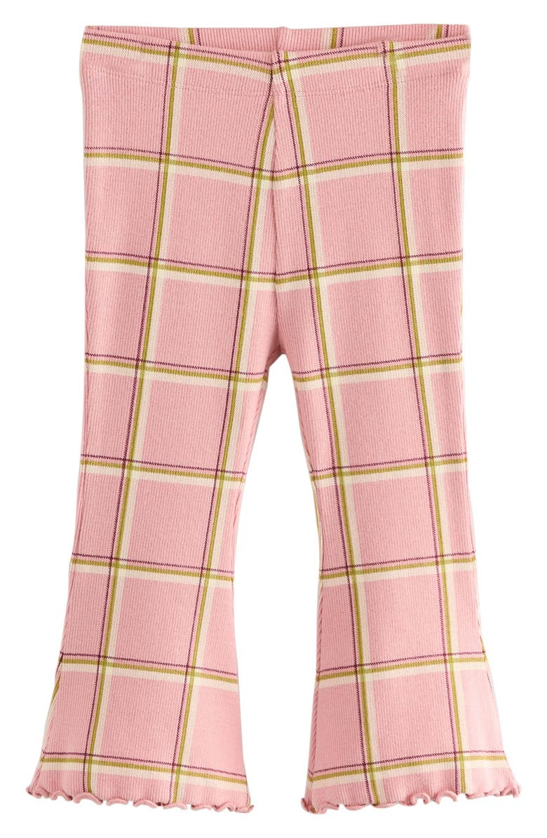 NEXT Kids' Check Rib Flare Leggings, Main, color, Pink
