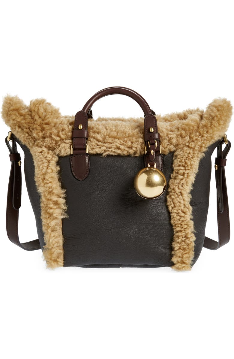 Burberry Small Shield Leather & Genuine Shearling Tote, Main, color,