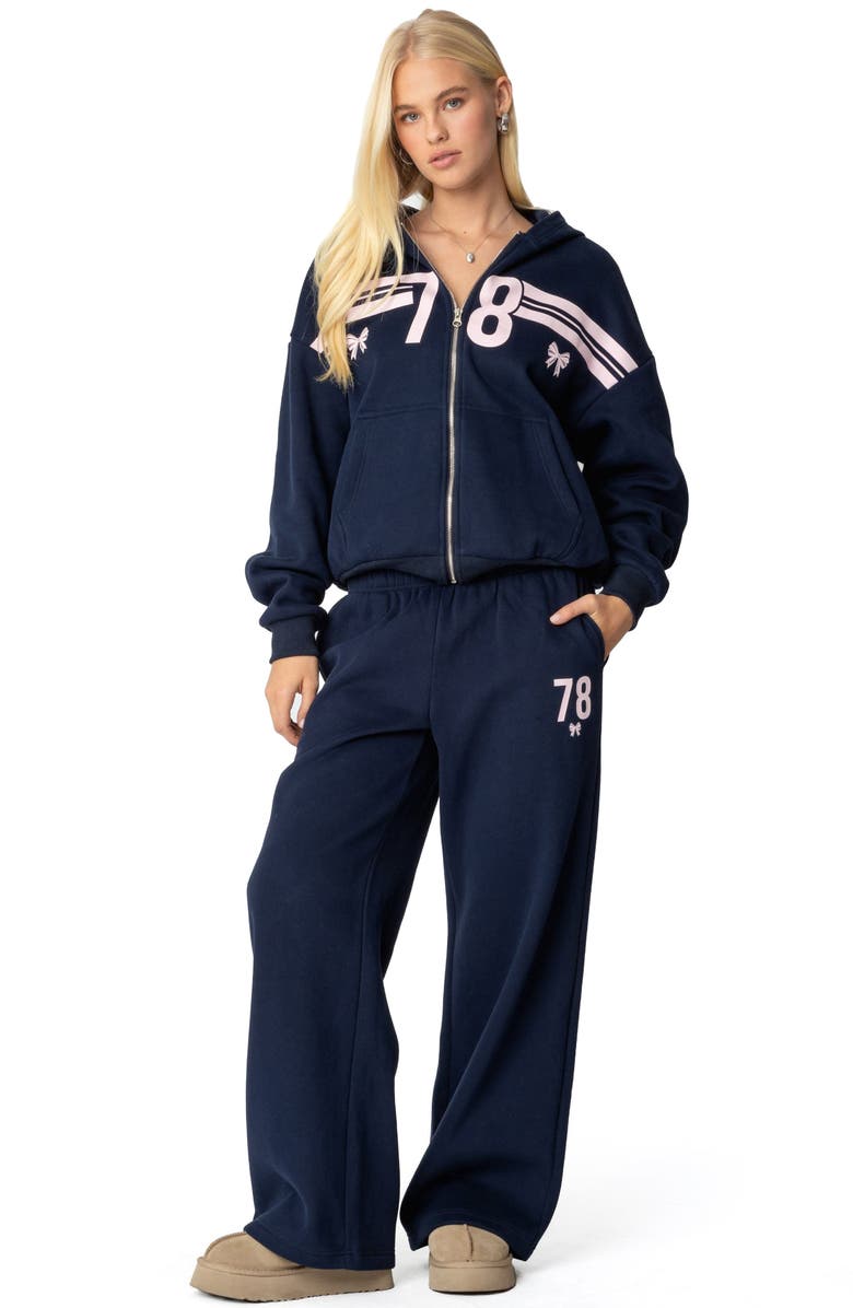 EDIKTED 78 Stripe Graphic Zip-Up Hoodie, Alternate, color, Navy