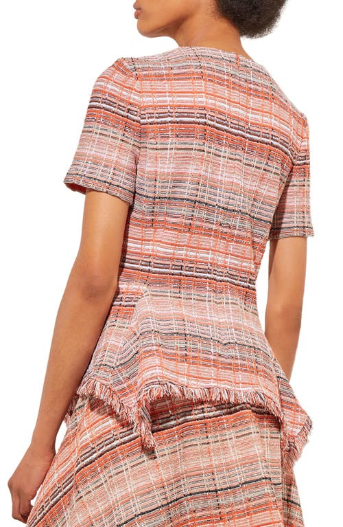 Ming Wang Tweed Peplum Top In Brown