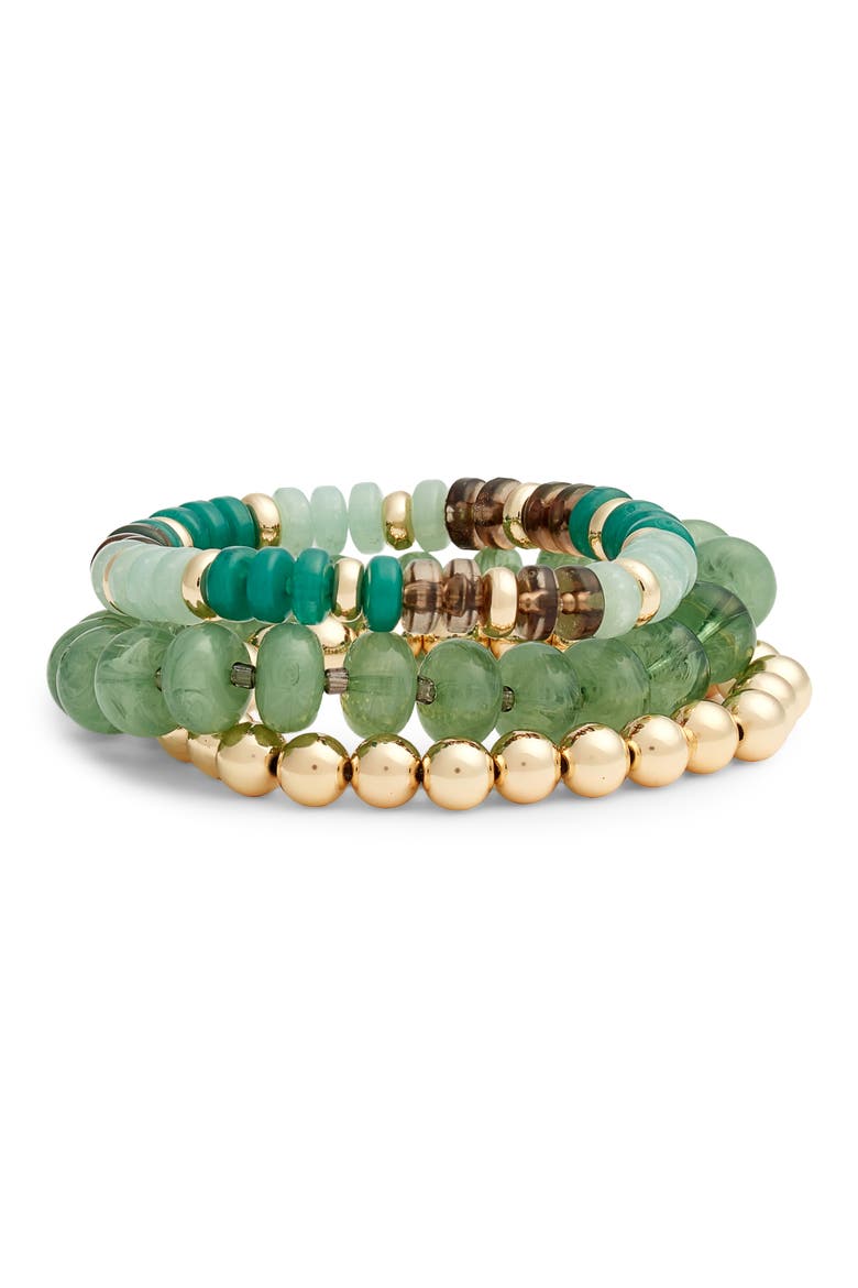 3-Pack Beaded Bracelets, Main, color, GREEN MULTI- GOLD