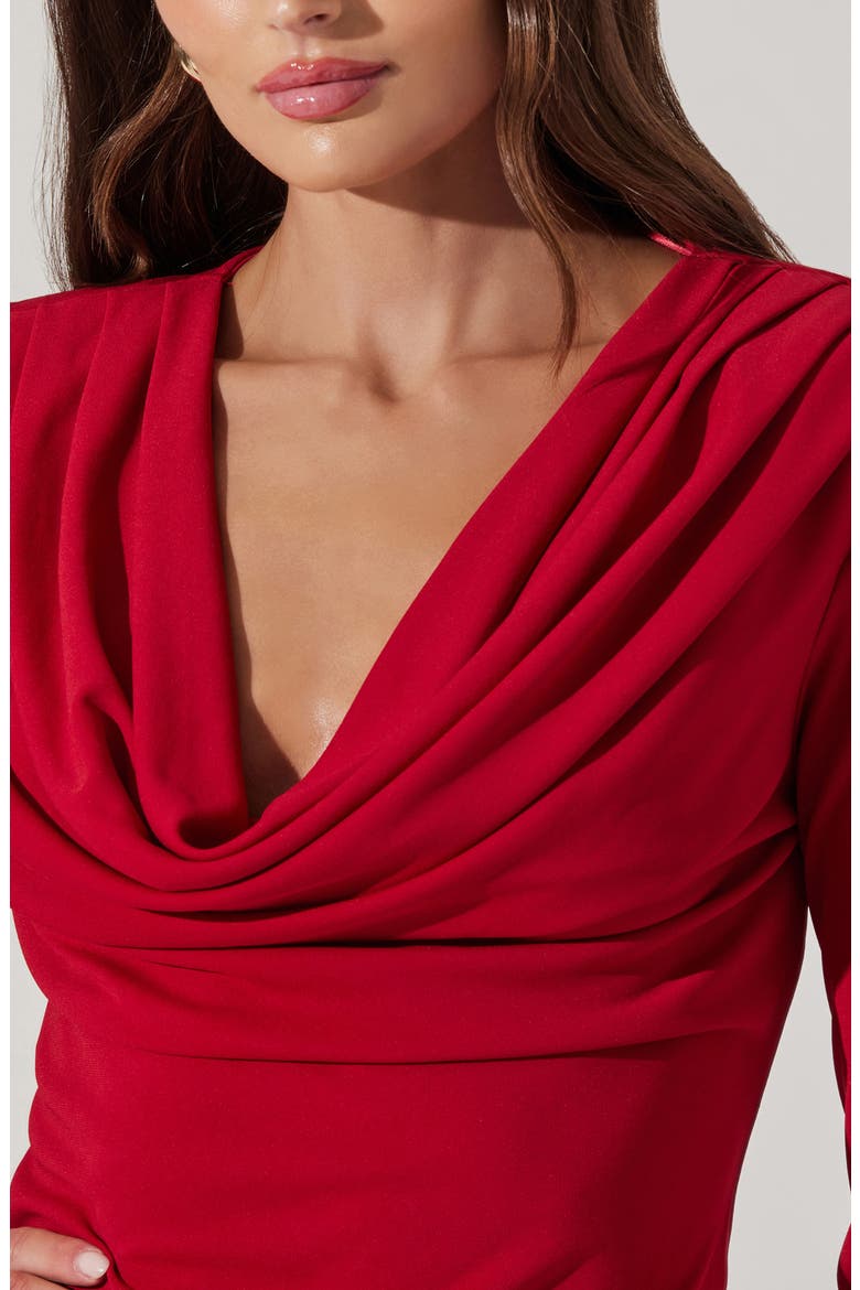 Cowl Neck Shoulder Pad Top, Alternate, color, RED
