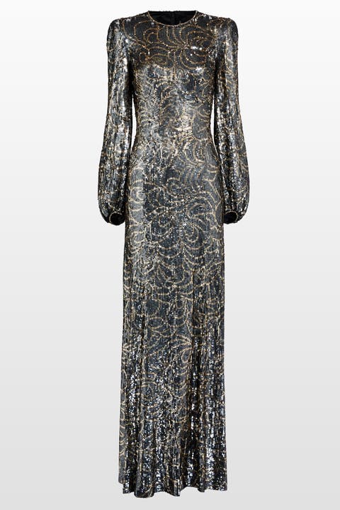 Paradise sequin-embellished puff-sleeve maxi dress
