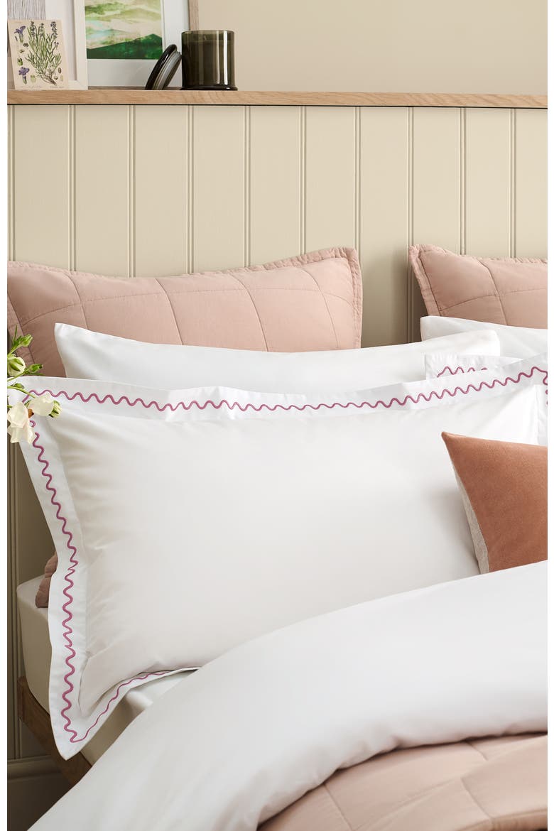 Wave Embroidered Edge Cotton Percale Duvet Cover Sets, Alternate, color, Rose Pink