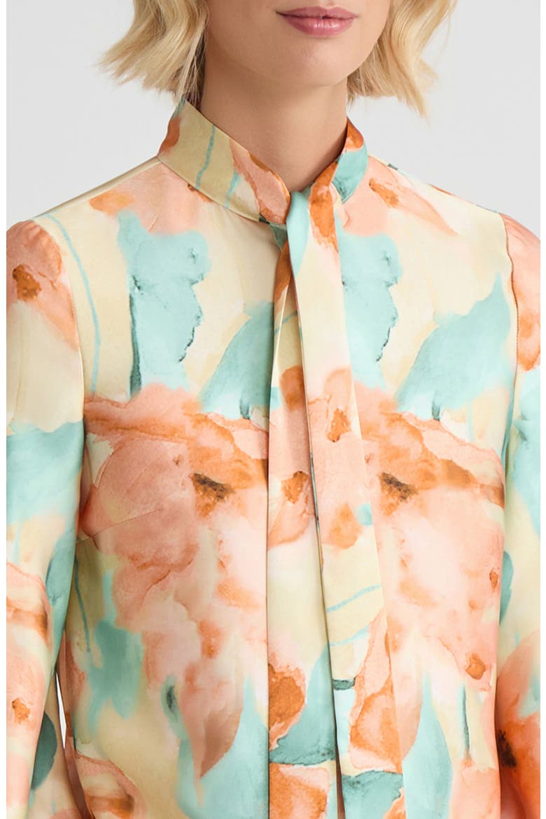 Floral Printed Crepe de Chine Blouse, Alternate, color, Sunglow/Mystic Green