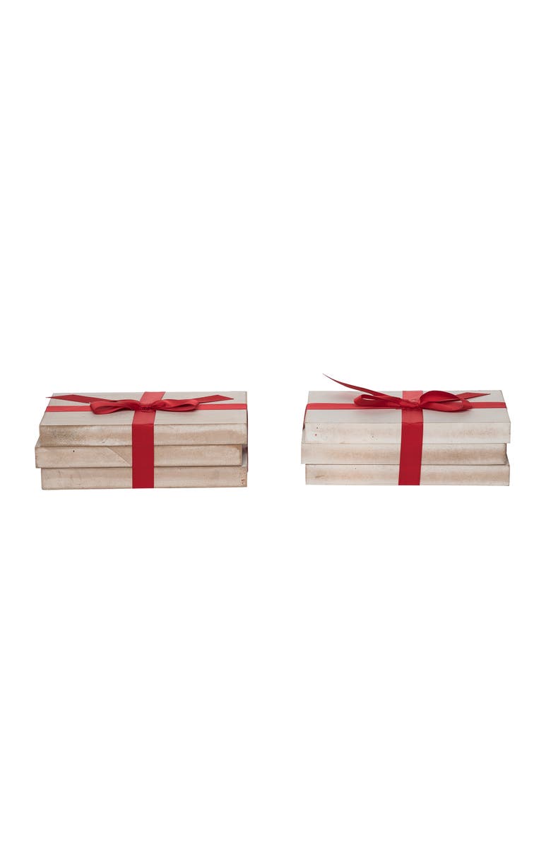 Transpac Large Wood Rustic Holiday Book Stack Set of Two Christmas Decor, Alternate, color, White