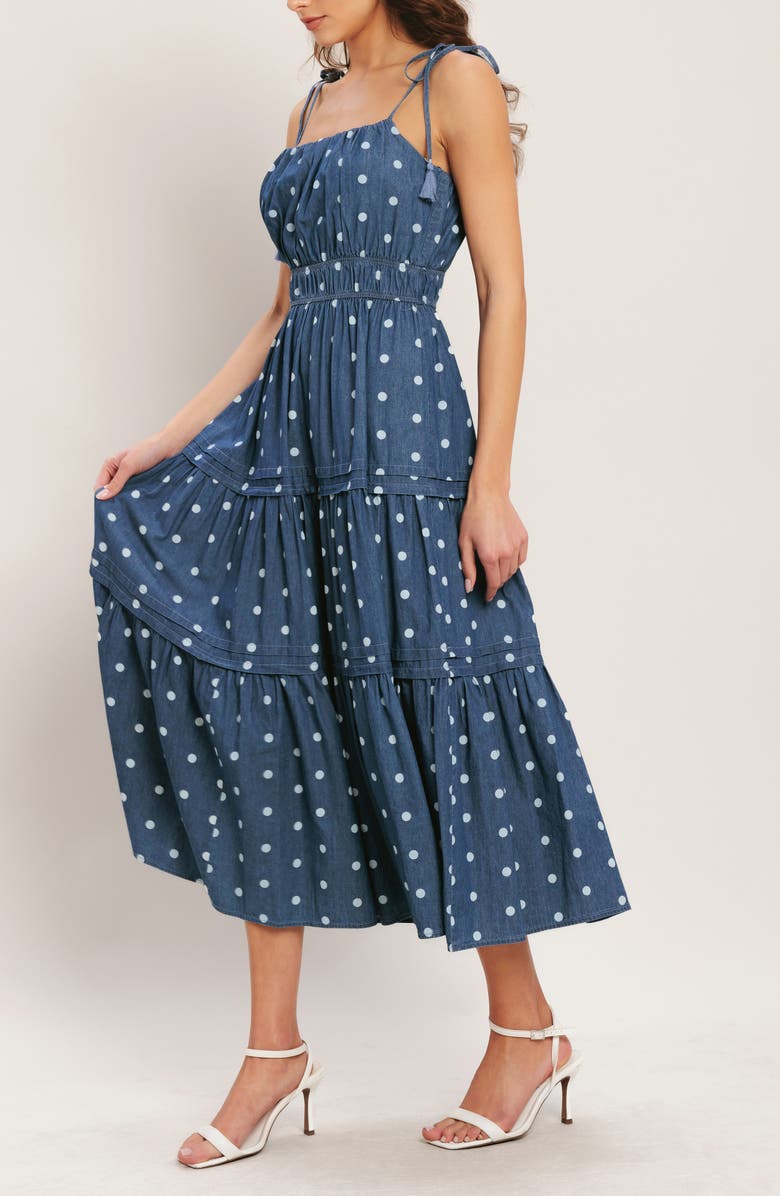 FLYING TOMATO Tie Strap Chambray Dress, Alternate, color, Medium Indigo