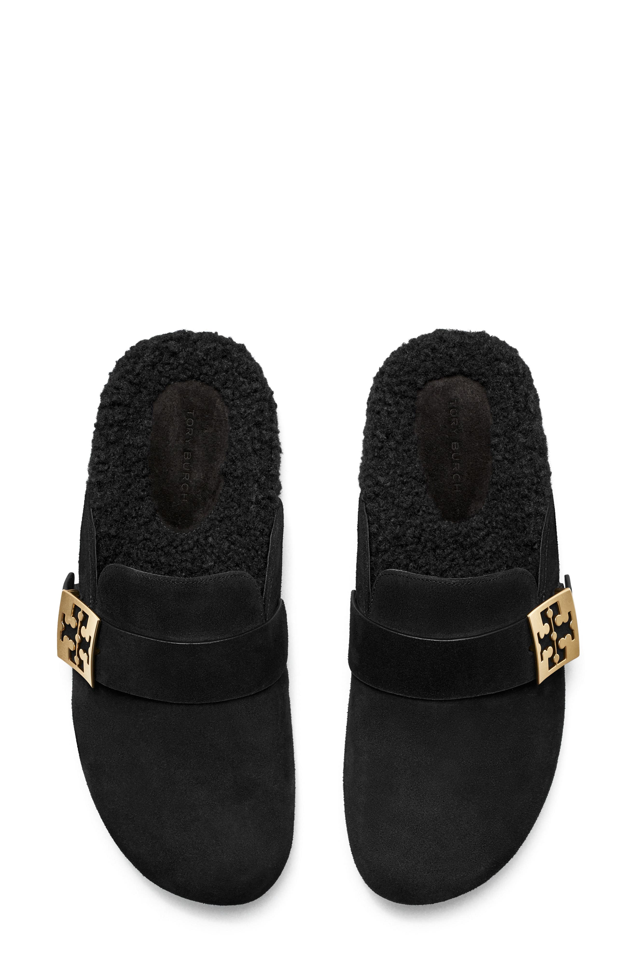 Tory Burch Mellow Faux Shearling Lined Mule, Alternate, color, Perfect Black / Perfect Black