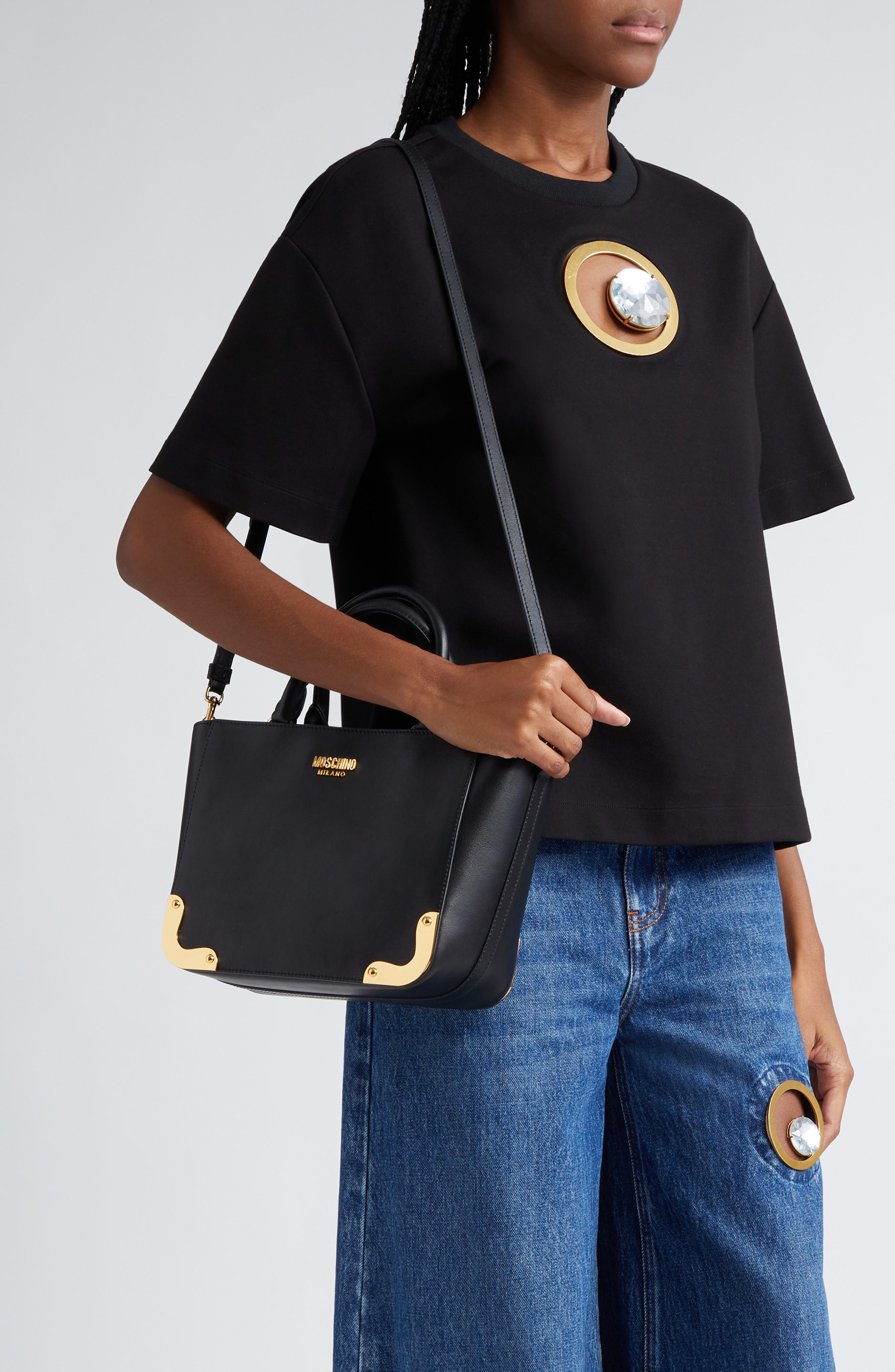 Moschino Metal Corner Tote, Alternate, color, 