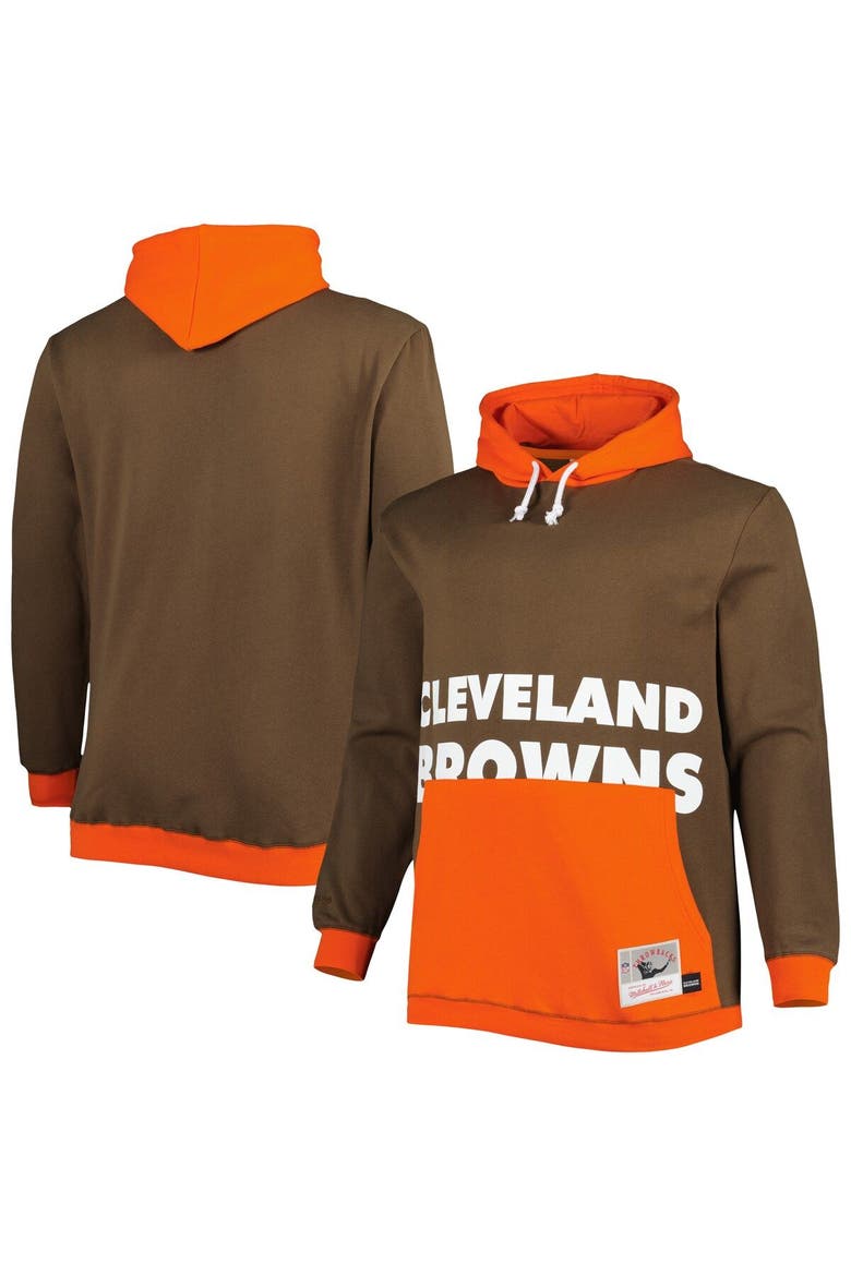 Men's Mitchell & Ness Brown/Orange Cleveland Browns Big & Tall Big Face Pullover Hoodie, Main, color, Brown