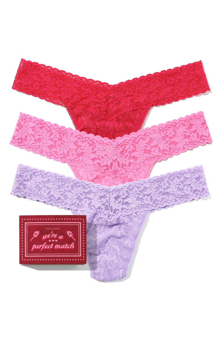 Hanky Panky Matchbox Assorted 3-Pack Low Rise Thongs, Alternate, color, Cool Lavender/ Taffy/ Coral