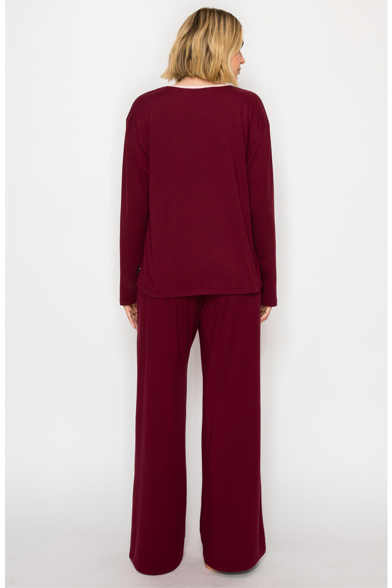 Yummy Jersey Crew Neck Print Top & Wide Leg Pants Set, Alternate, color, Ruby