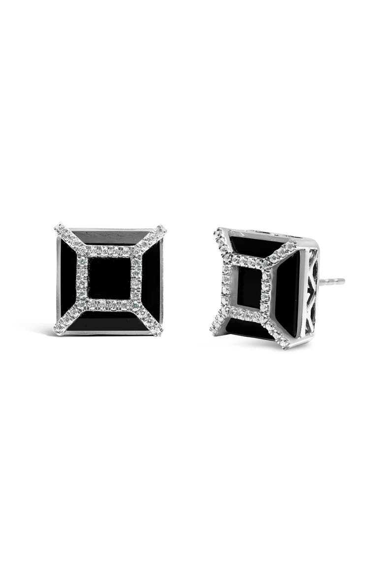 14K White Gold 3/8ct Diamond with Black Onyx Stud Earrings, Alternate, color, White