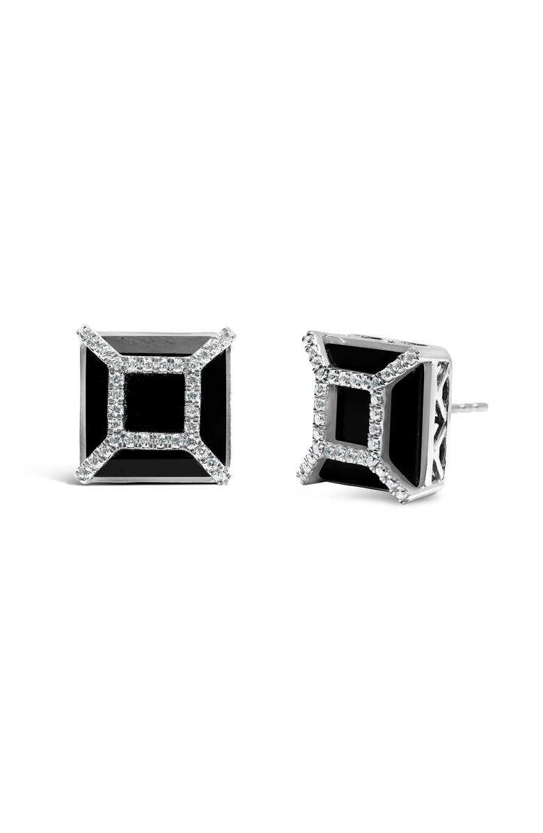 Haus of Brilliance 14K White Gold 3/8ct Diamond with Black Onyx Stud Earrings, Alternate, color, White