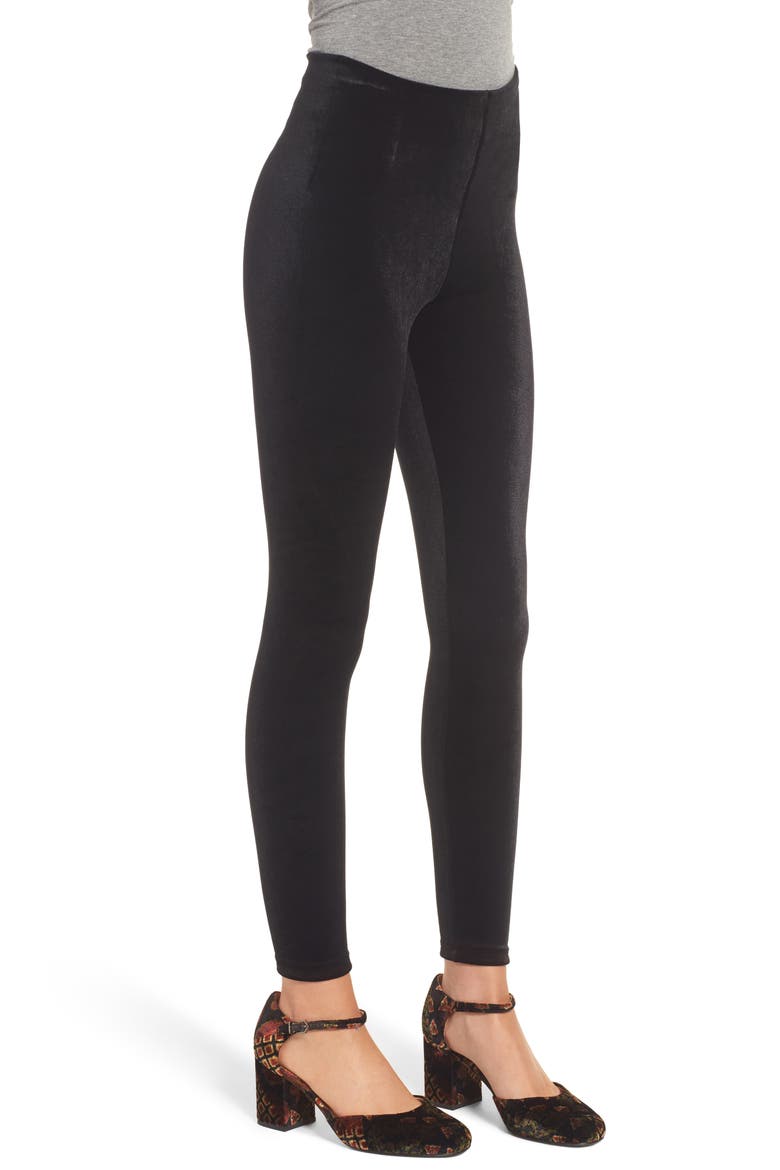 Perfect Control Top Velvet Leggings, Alternate, color, BLACK