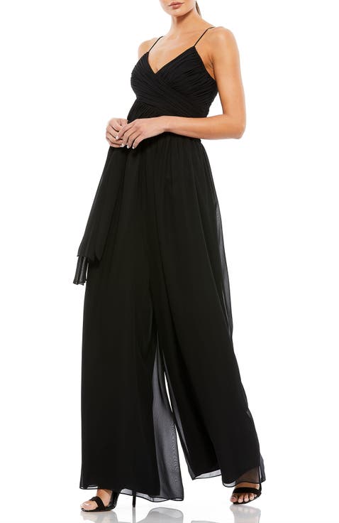 Women's Flowy Faux Wrap Wide-Leg Jumpsuit