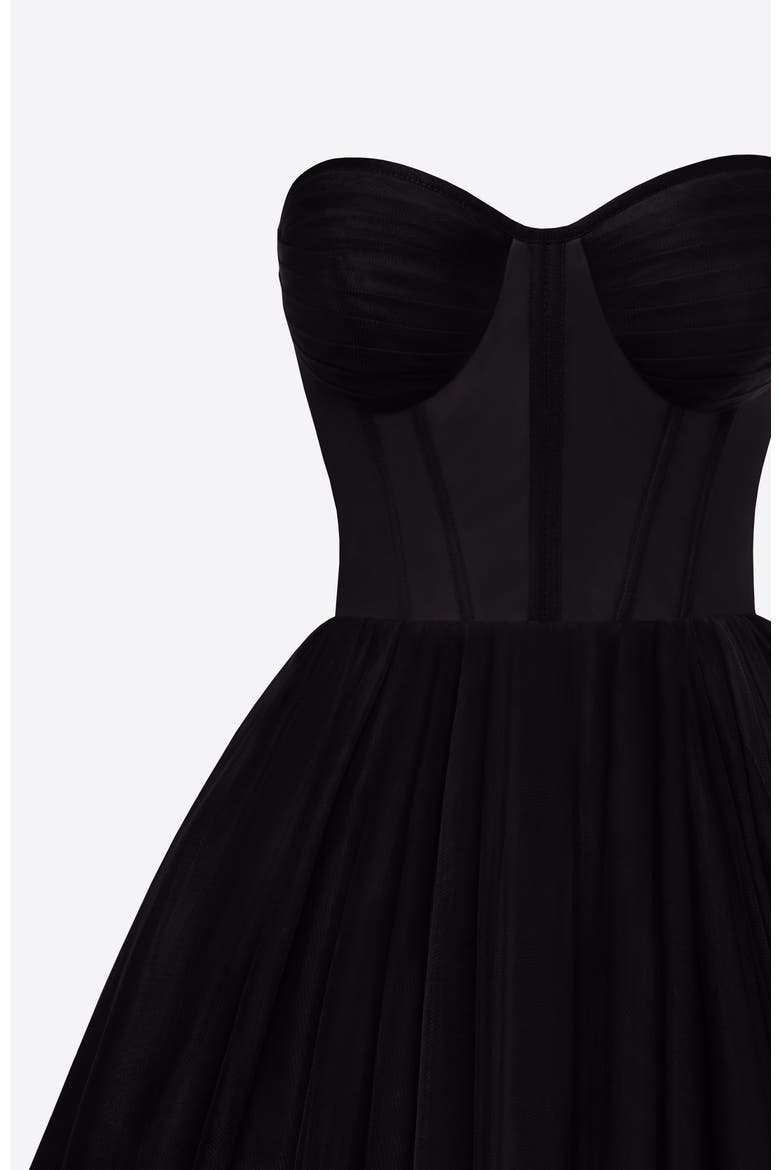 Strapless Puffy Tulle Midi Formal Occasion Dress in Black, Alternate, color, Black