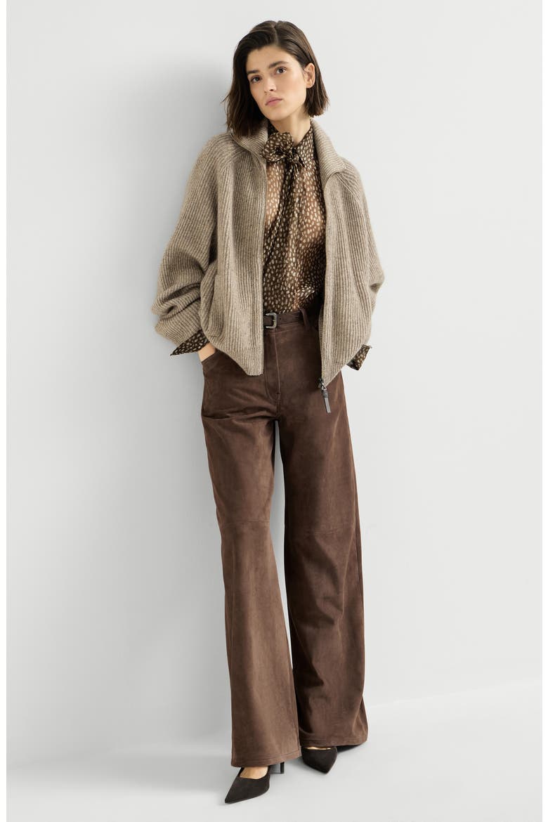 Suede baggy trousers with monili, Alternate, color, Rust Brown