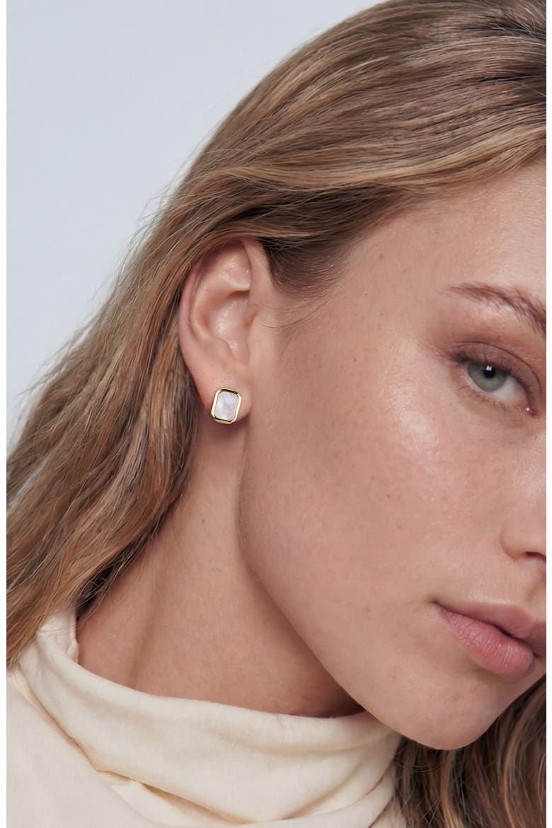 Mother-of-Pearl Bezel Stud Earrings, Alternate, color, GOLD/ WHITE