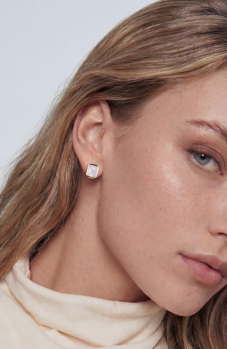 st. Moran Mother-of-Pearl Bezel Stud Earrings, Alternate, color, Gold/ White