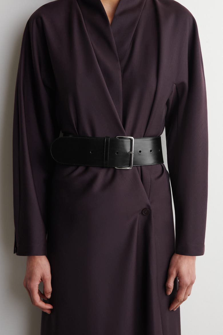 Wide Leather Belt, Main, color, BLACK